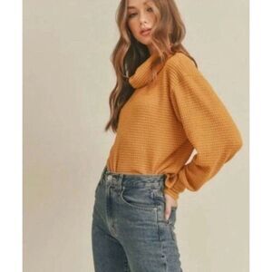 Free People NWT Fall Chic Mock Neck Boho Coastal Grandma Cottage Knit Sweater
